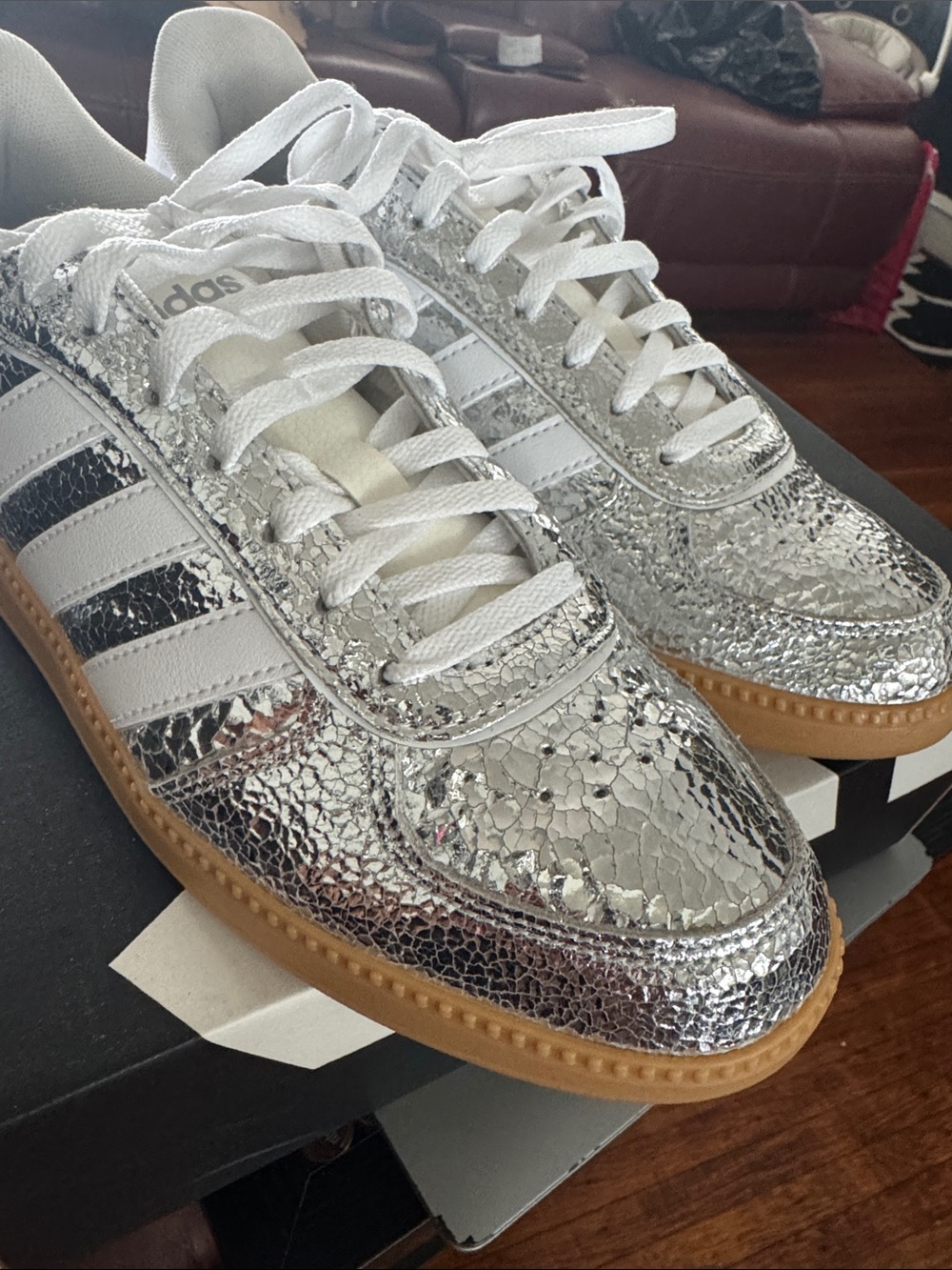 Adidas Women's Silver Metallic Gazelle Sneakers